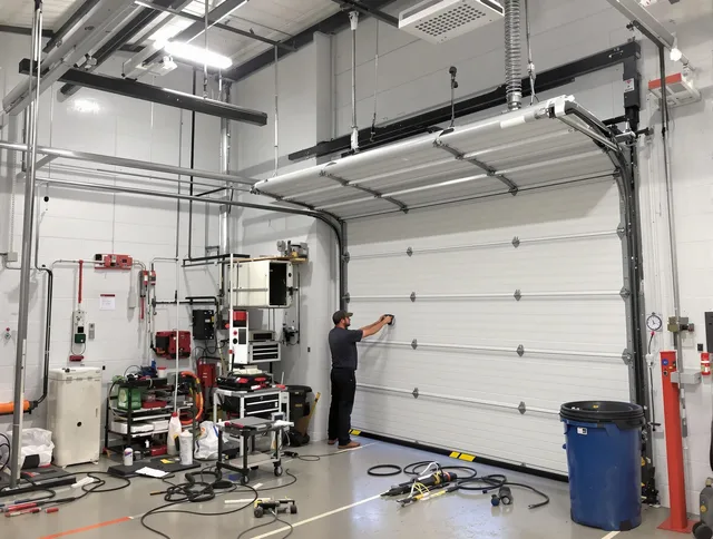 Manchester Garage Door Repair certified technician performing commercial door repair at a Manchester business facility