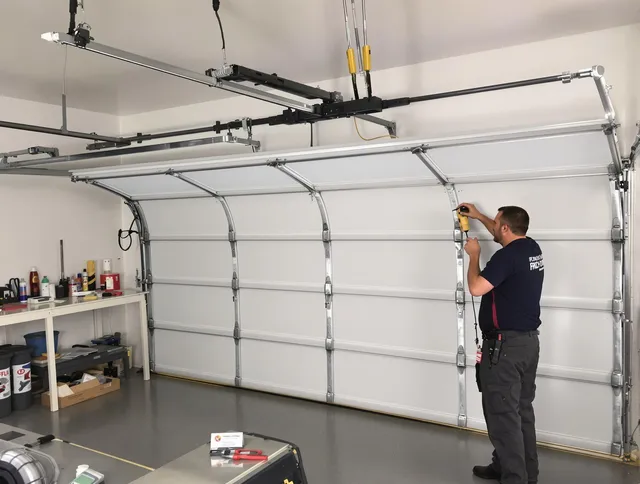 Manchester Garage Door Repair certified technician performing overhead door system repair in Manchester