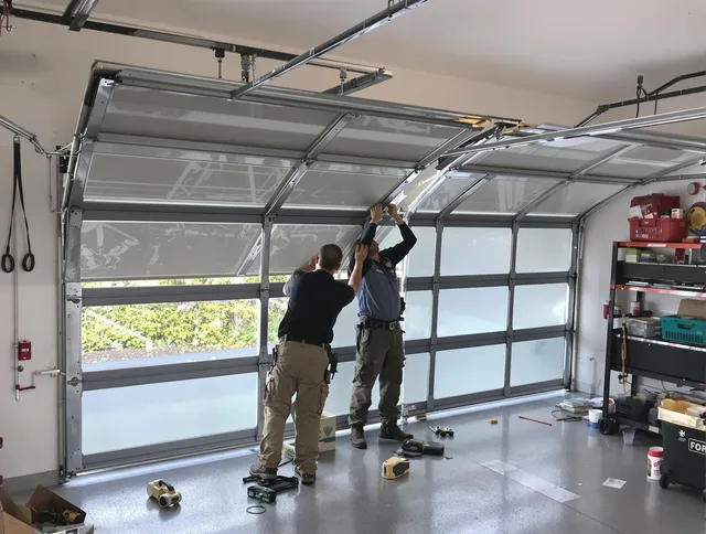 Manchester Garage Door Repair expert performing precise panel replacement on Manchester garage door